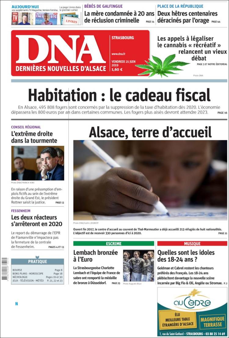 Portada de Les Dernières Nouvelles d'Alsace (Francia)