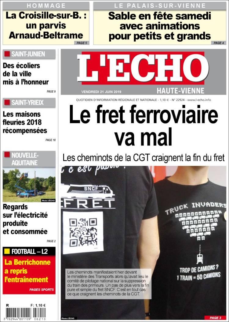 Portada de L'Echo de la Haute-Vienne (Francia)