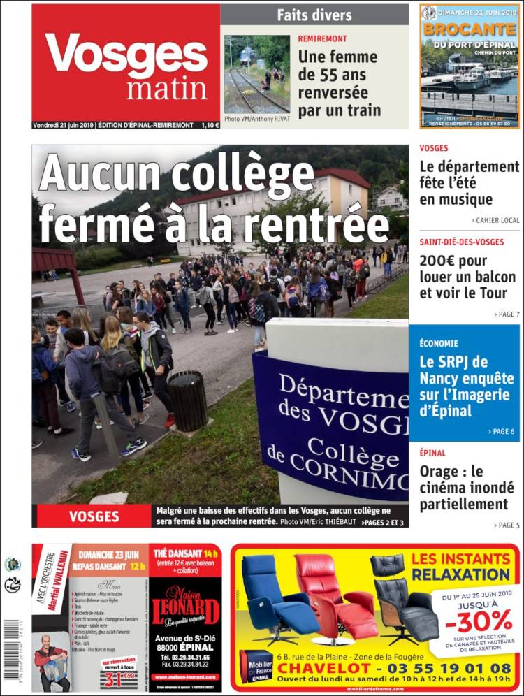Portada de Vosges Matin (Francia)