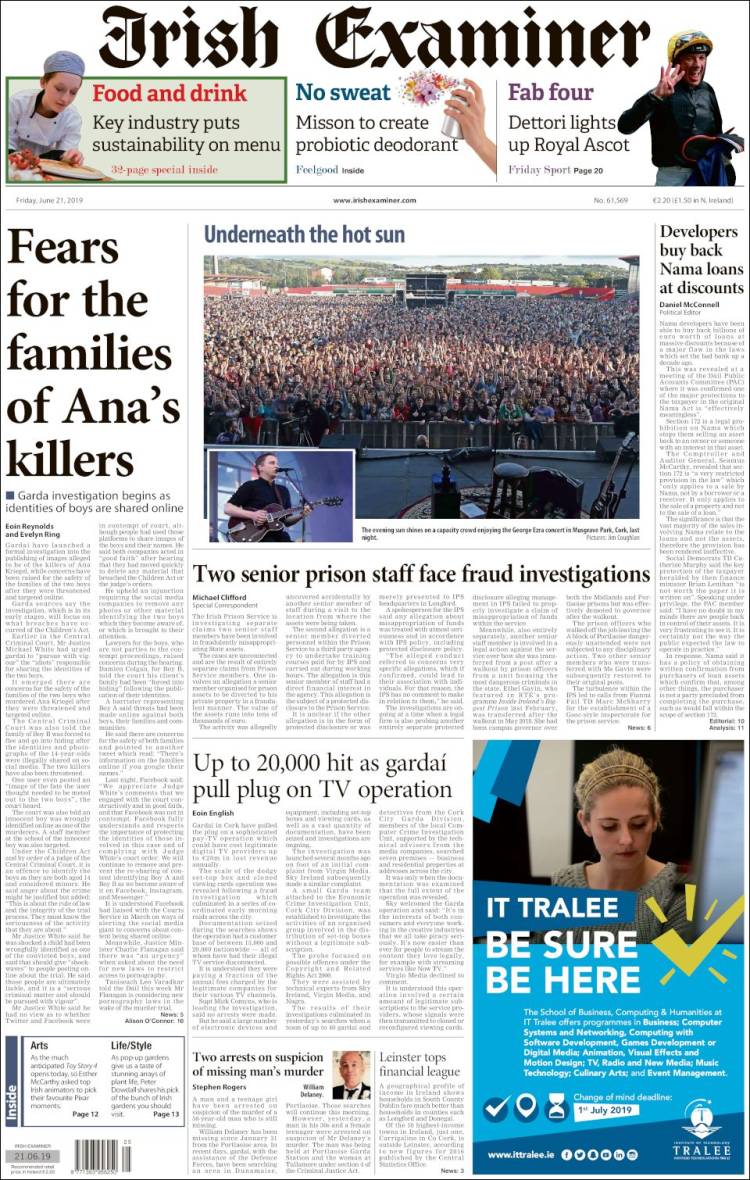 Portada de Irish Examiner (Irlanda)