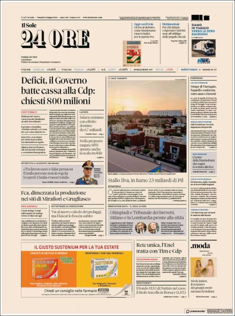 Portada de Il Sole 24 ORE (Italia)