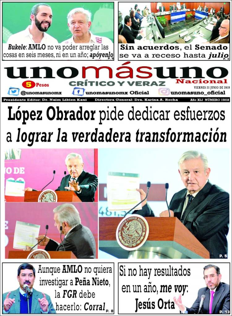 Portada de unomásuno (M&eacute;xico)