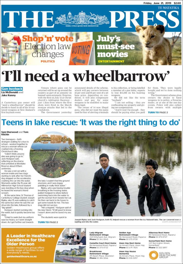 Portada de The Press (Nueva Zelanda)