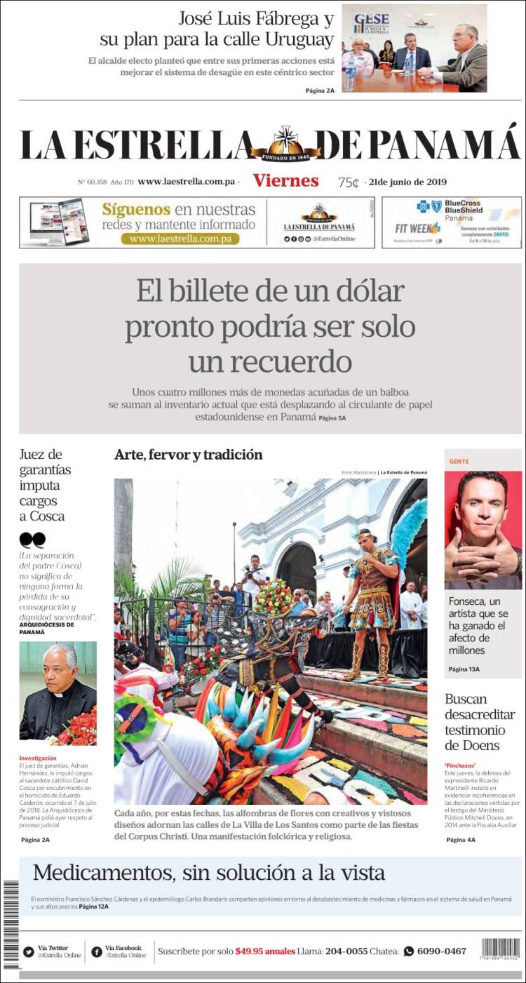 Portada de La Estrella de Panamá (Panam&aacute;)