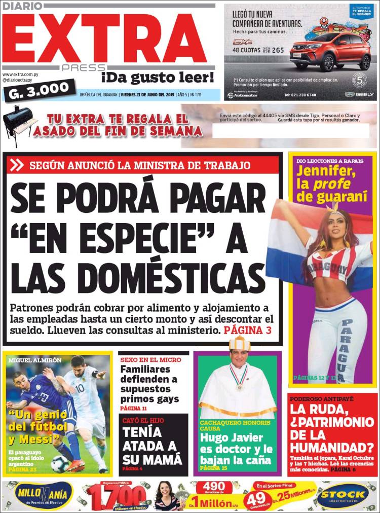 Portada de Diario Extra (Paraguay)
