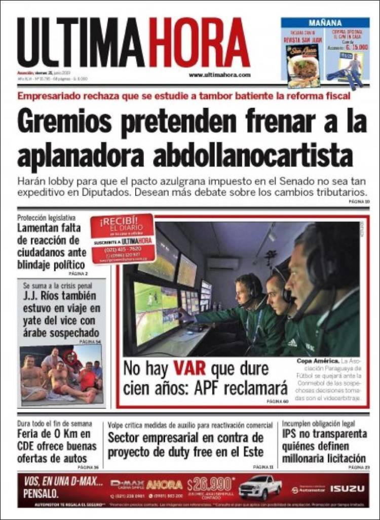 Portada de Última Hora (Paraguay)