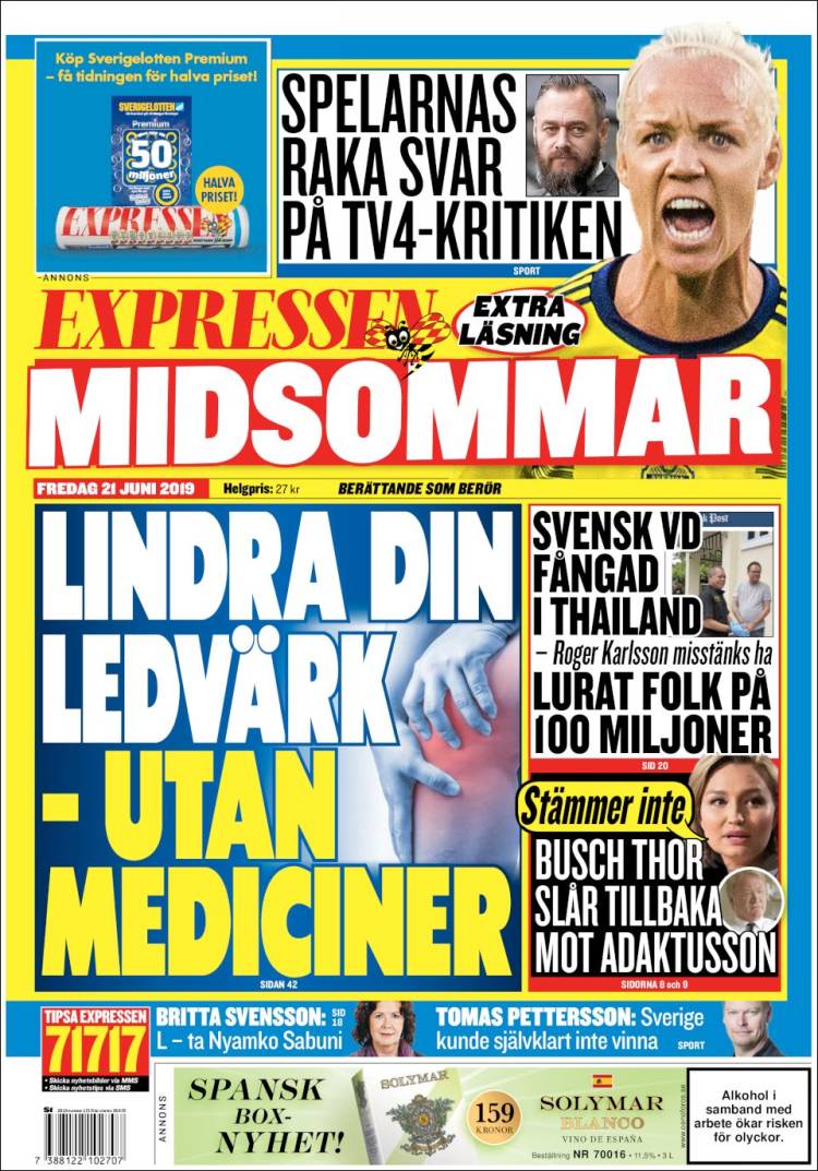 Portada de Expressen (Suecia)