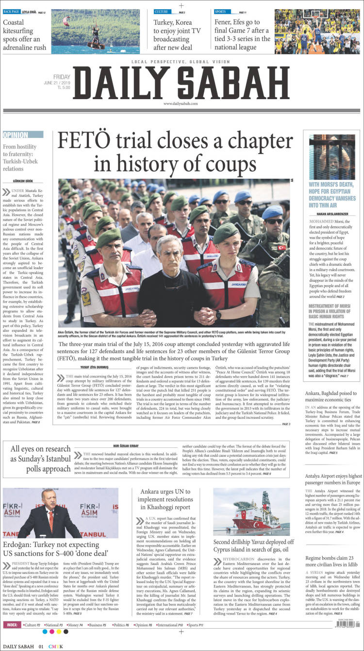 Portada de Daily Sabah (Turqu&iacute;a)