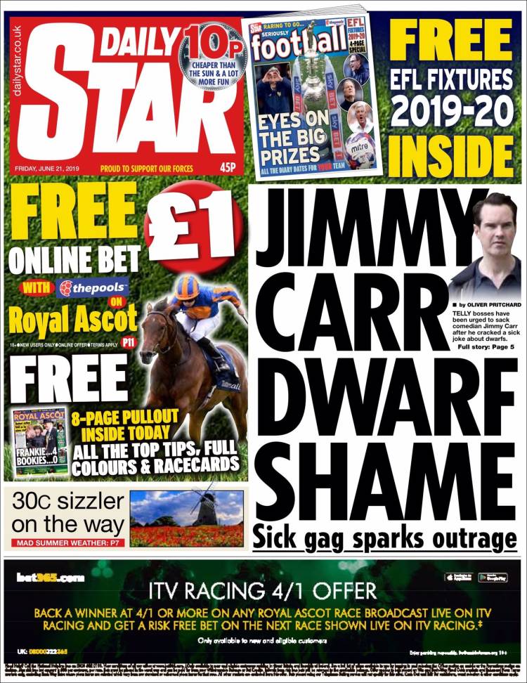 Portada de Daily Star (Reino Unido)