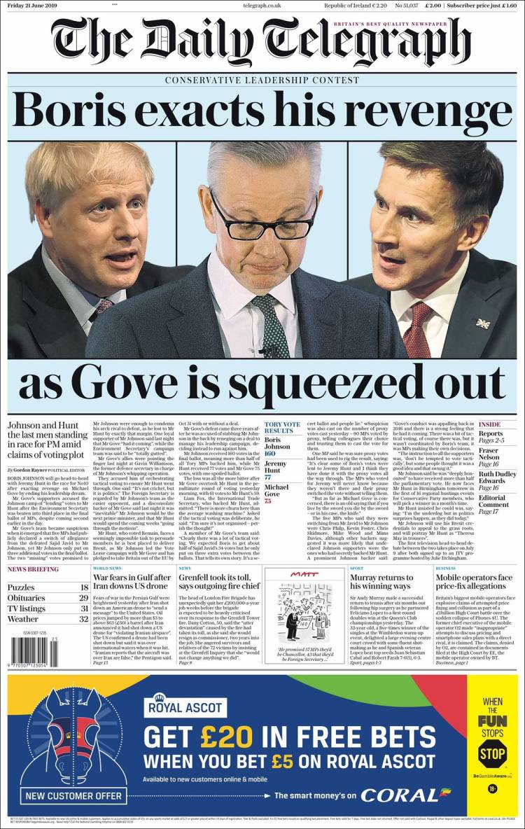 Portada de Daily Telegraph (Reino Unido)