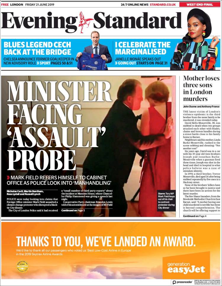 Portada de Evening Standard (Reino Unido)