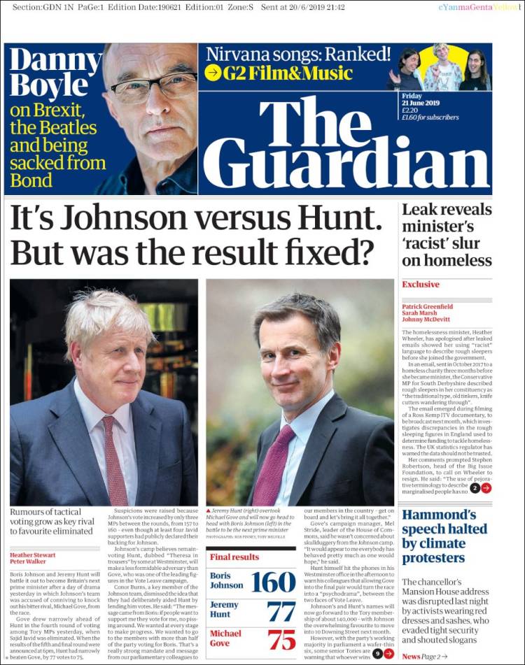 Portada de The Guardian (Reino Unido)