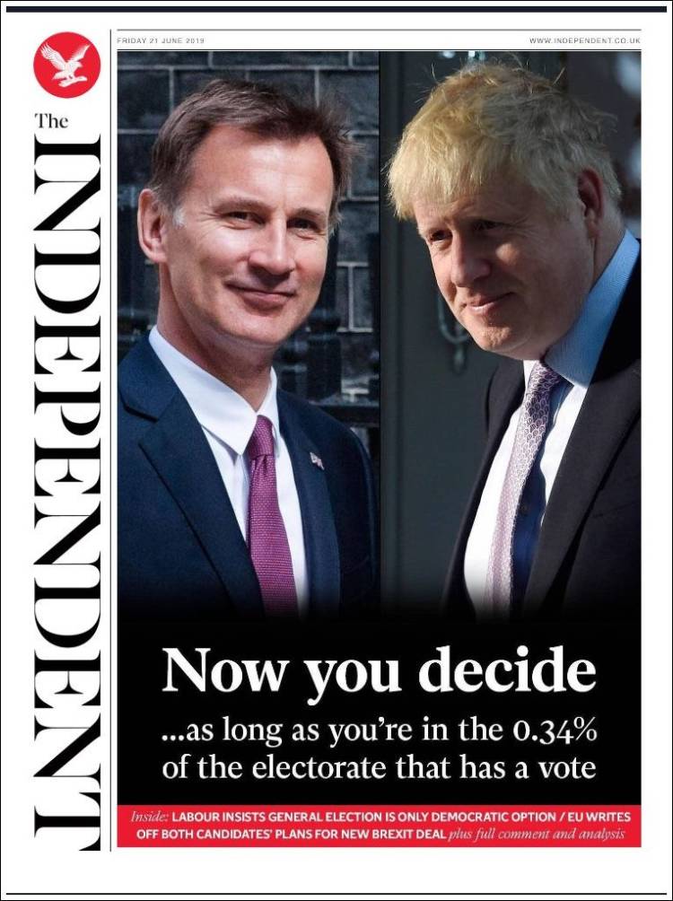 Portada de The Independent (Reino Unido)