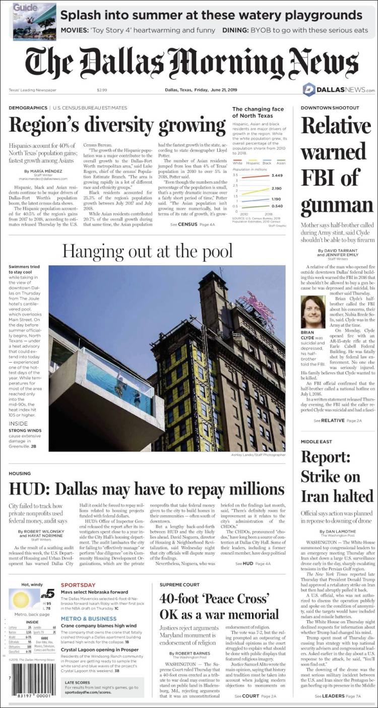 Portada de Dallas Morning News (USA)