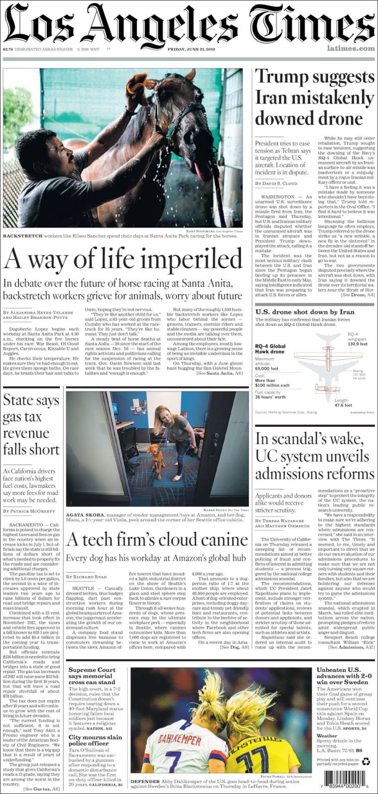 Portada de Los Angeles Times (USA)