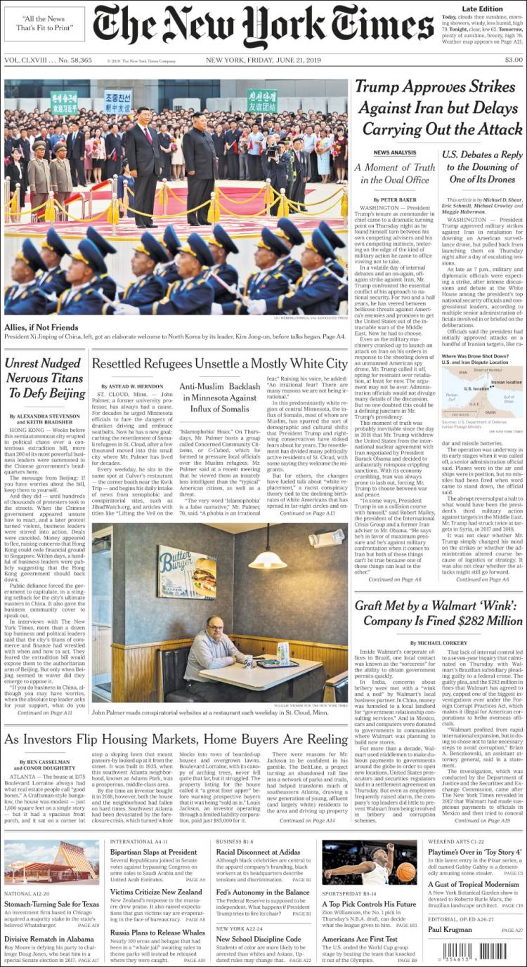 Portada de New York Times (USA)