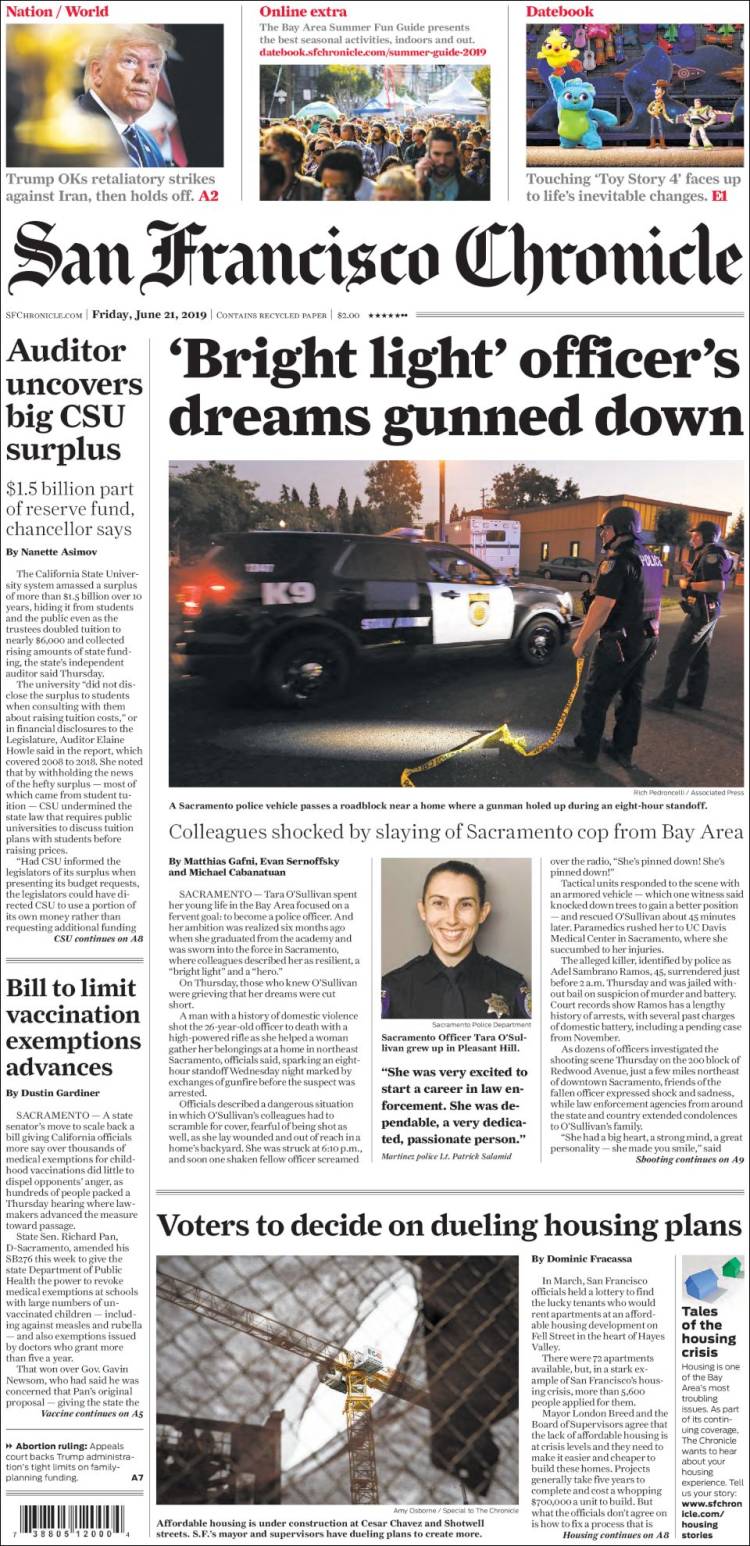 Portada de San Francisco Chronicle (USA)