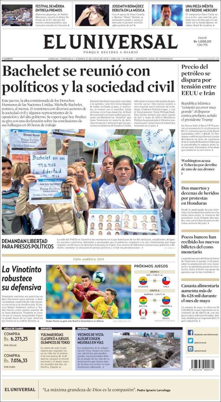 Portada de Universal (Venezuela)