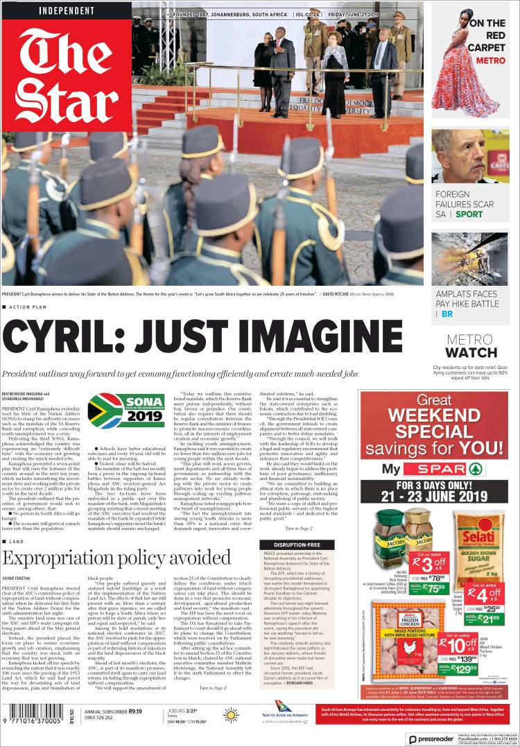 Portada de The Star (Sud&aacute;frica)