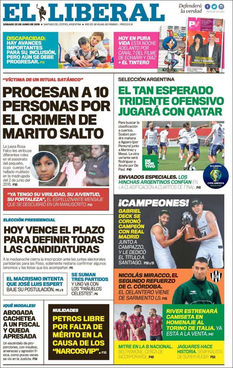 Portada de Diario El Liberal (Argentina)
