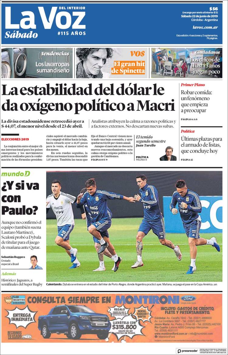 Portada de La Voz del Interior (Argentina)