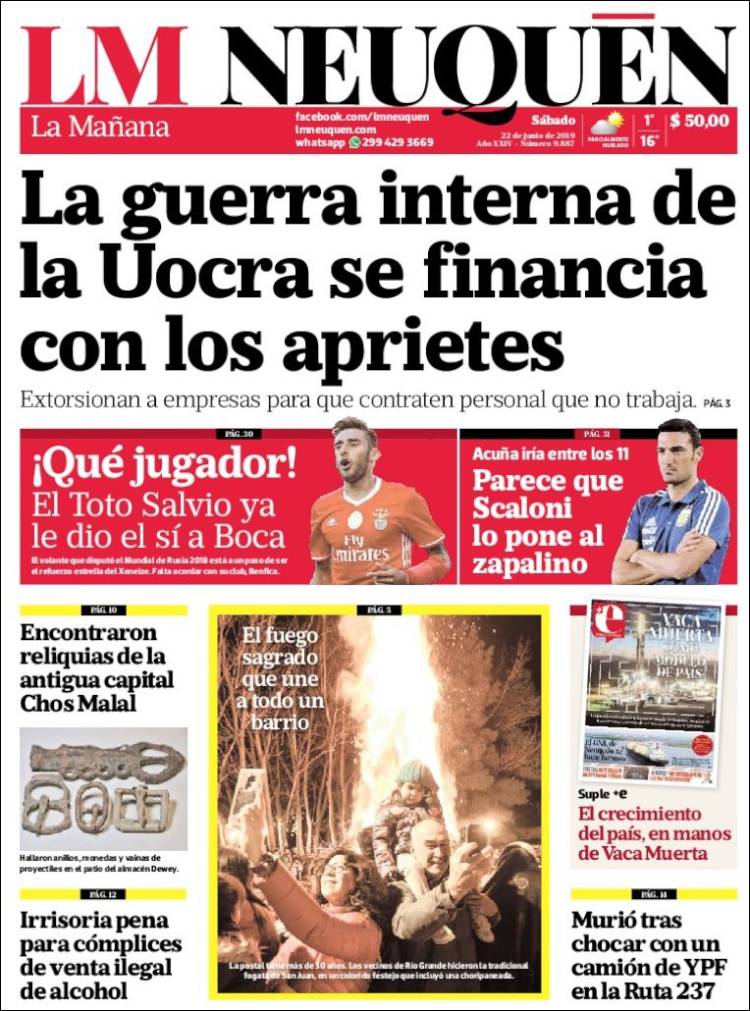 Portada de La Mañanade Neuquén (Argentina)