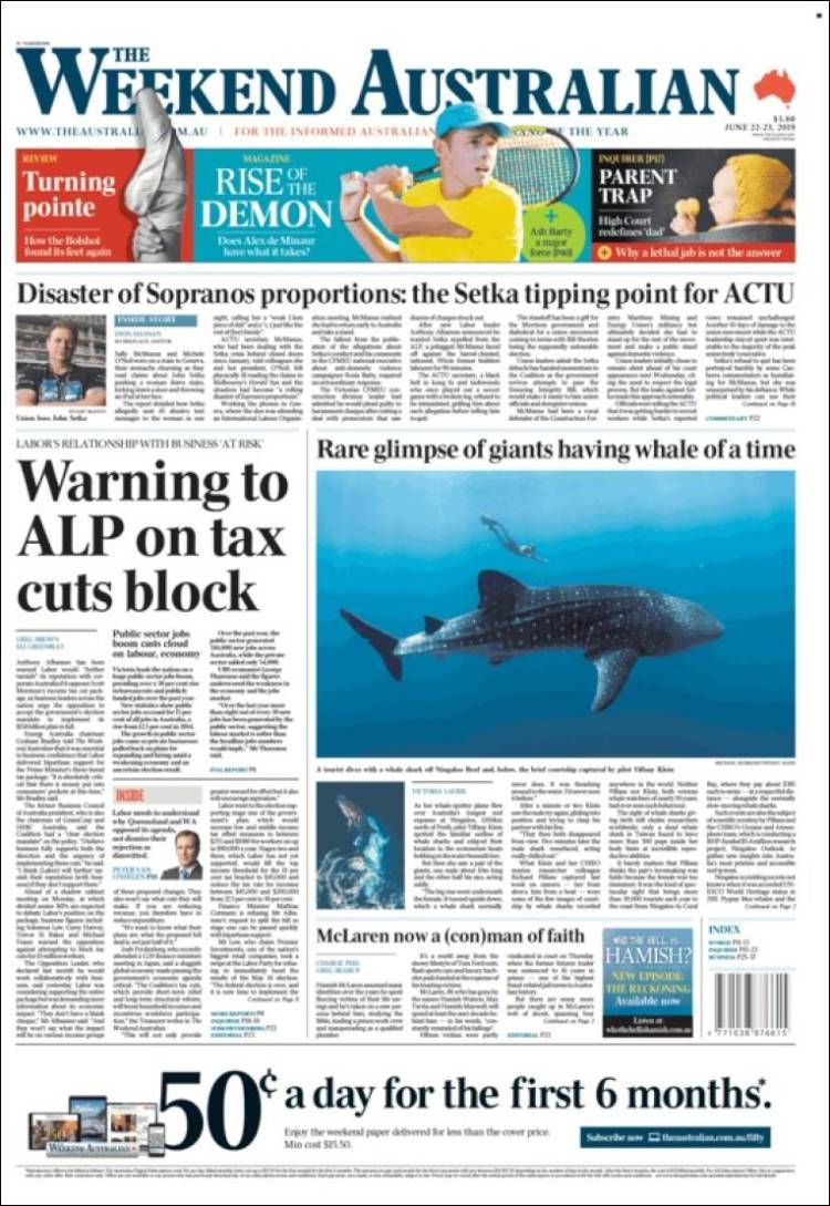 Portada de The Australian (Australia)