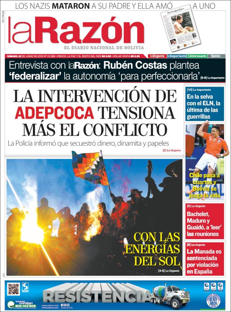 Portada de La Razón (Bolivia)