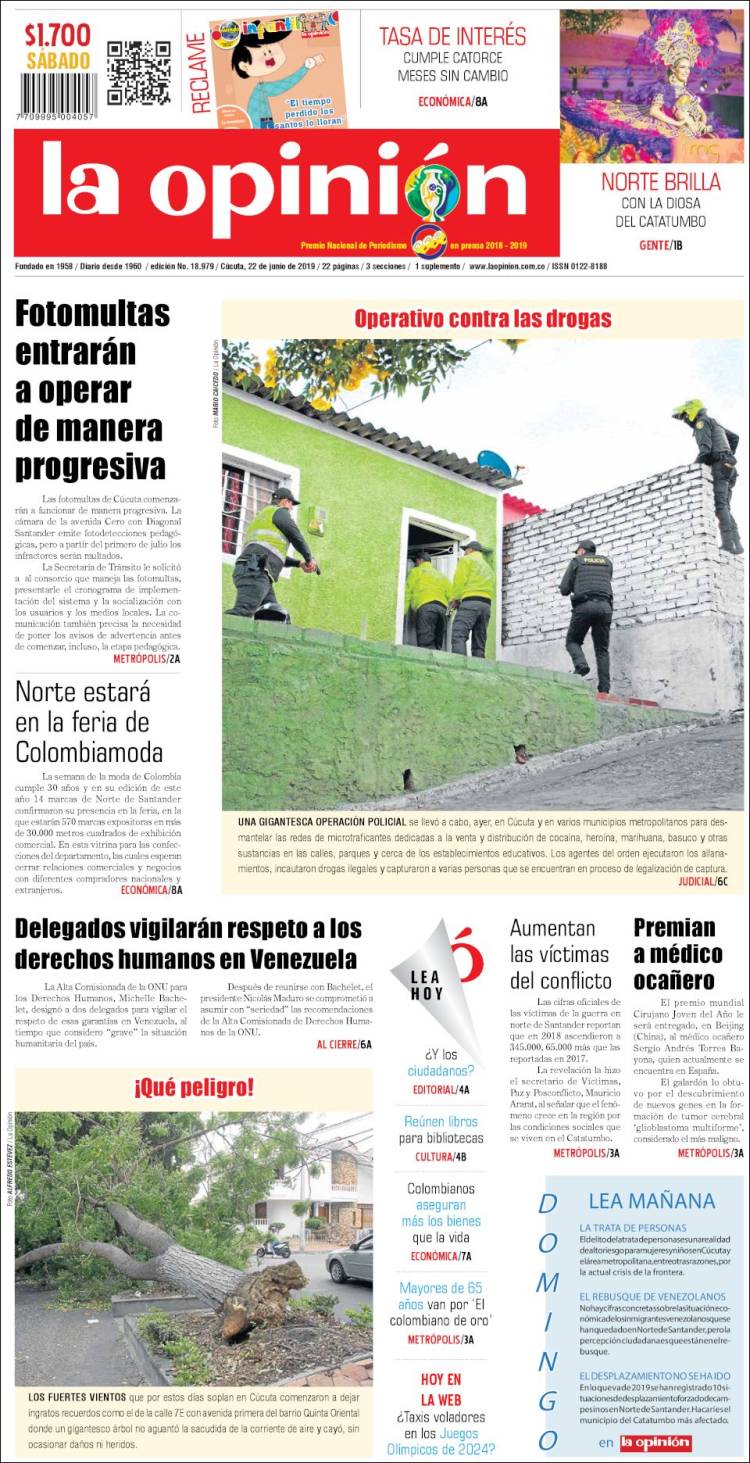 Portada de Diario La Opinion (Colombia)