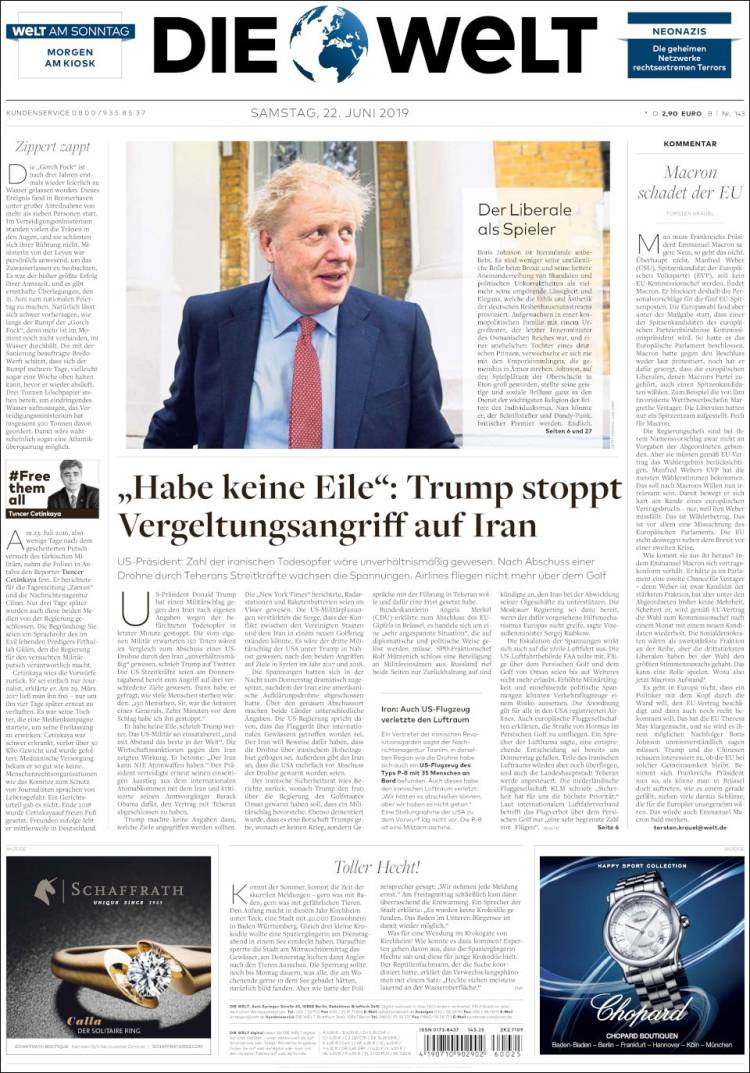 Portada de Die Welt (Alemania)