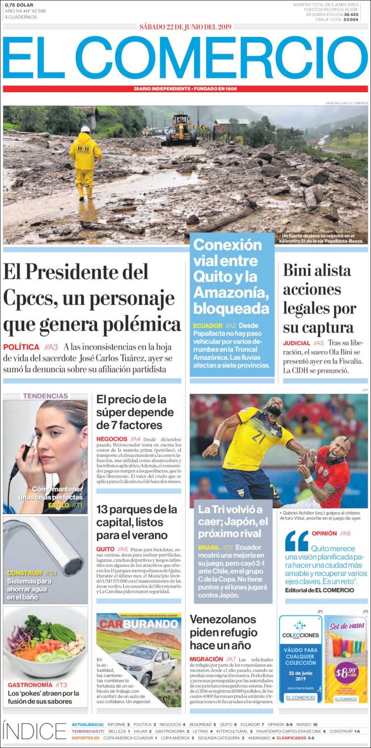 Portada de El Comercio (Ecuador)
