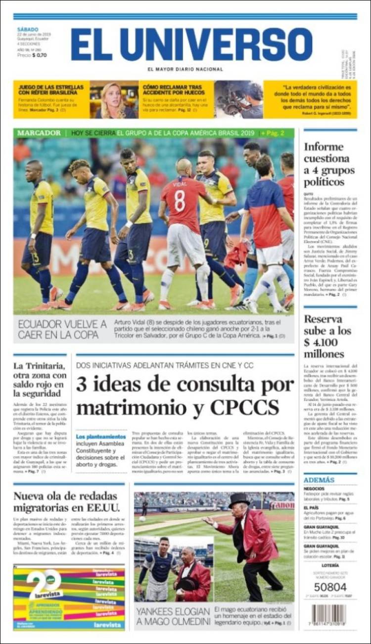 Portada de El Universo - Ecuador (Ecuador)