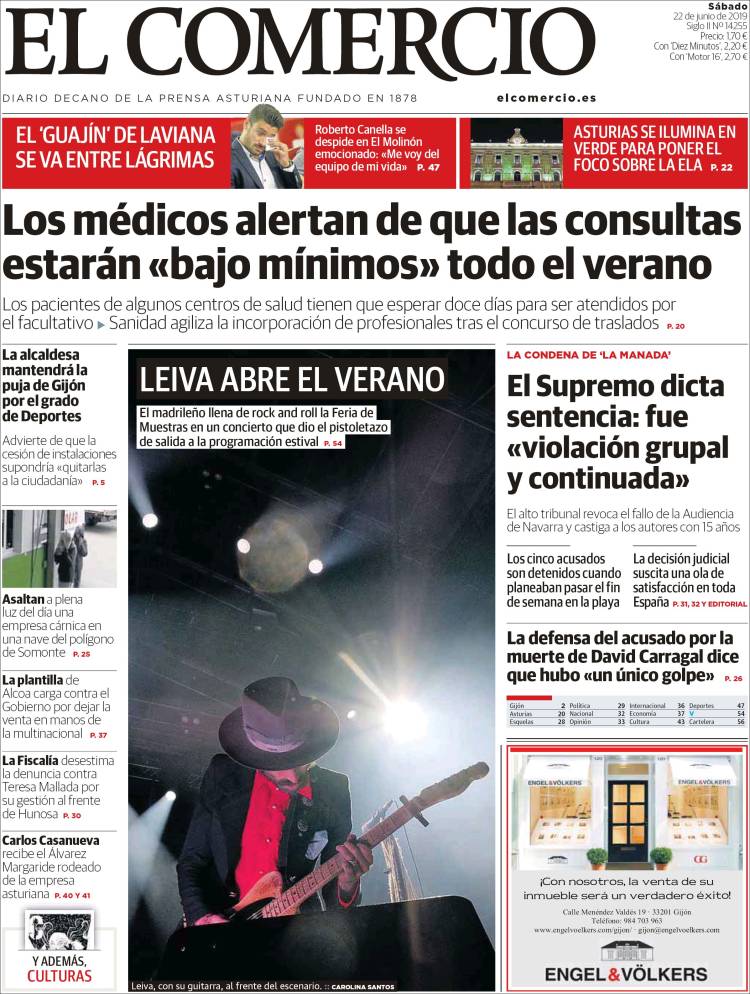 Portada de El Comercio - Gijón (Espa&ntilde;a)