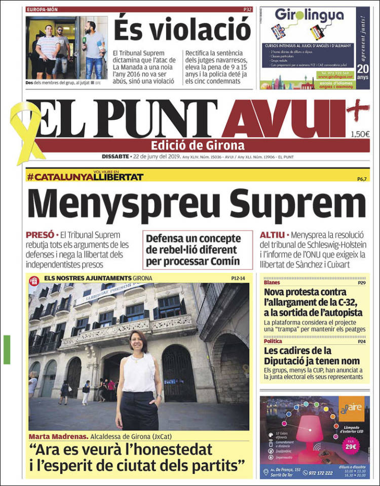 Portada de El Punt Avui - Girona (Espa&ntilde;a)