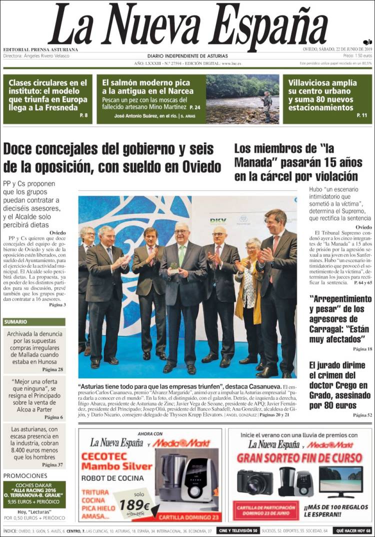 Portada de La Nueva España (Espa&ntilde;a)