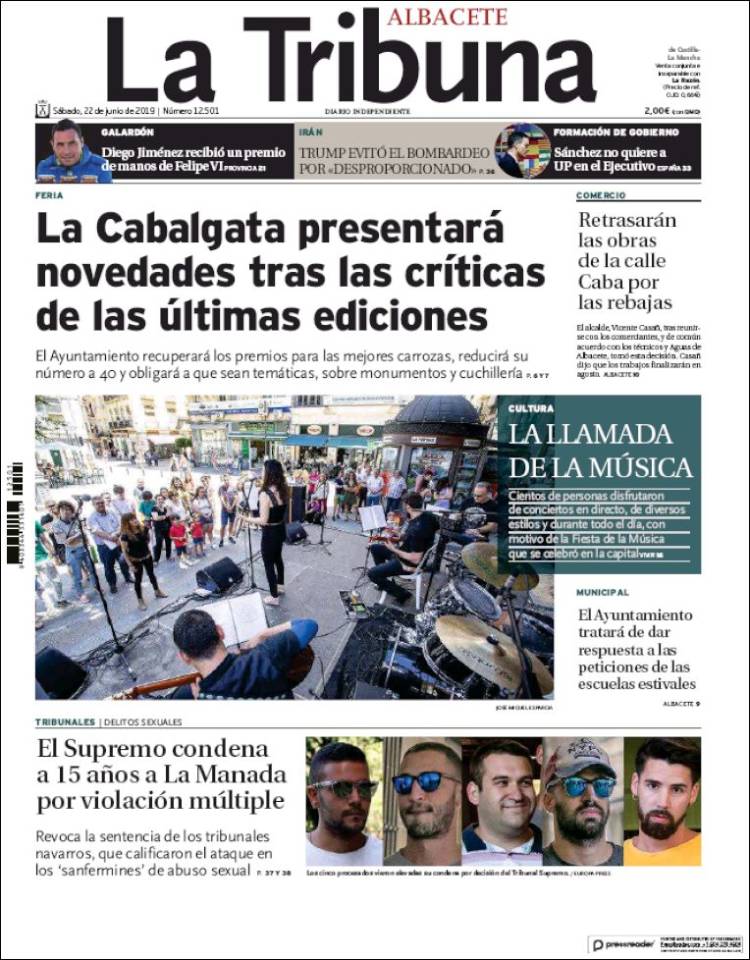 Portada de La Tribuna de Albacete (Espa&ntilde;a)