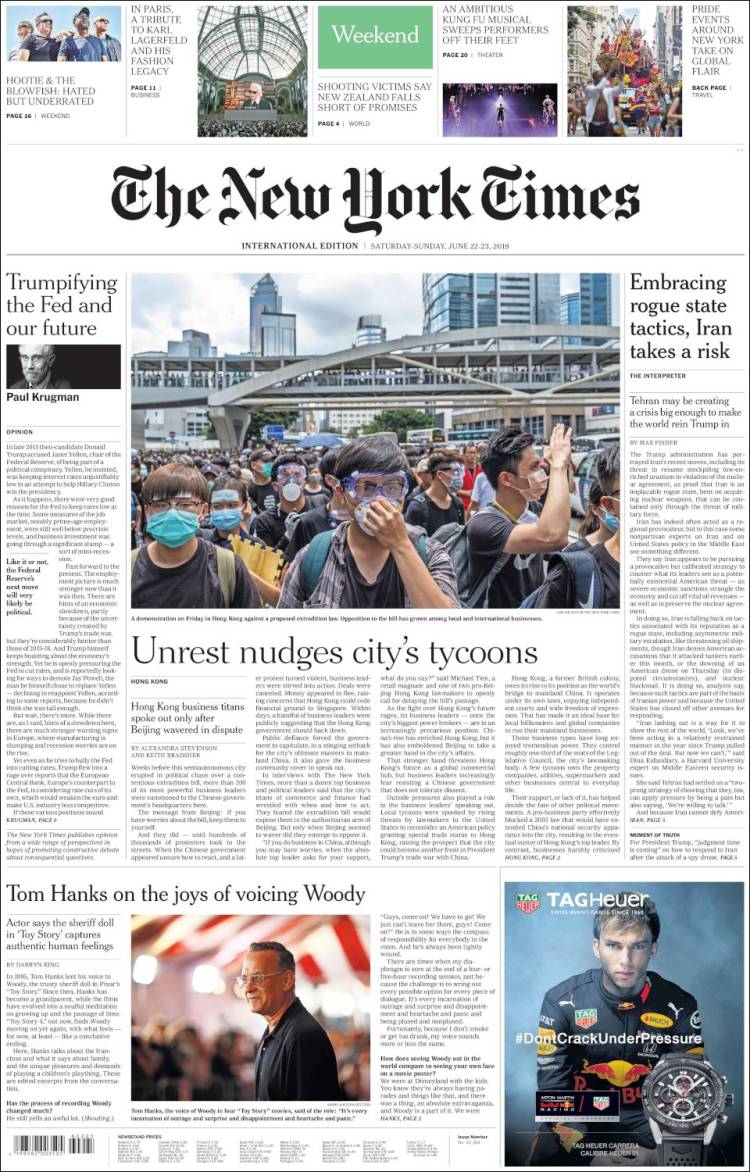 Portada de International New York Times (Europa)