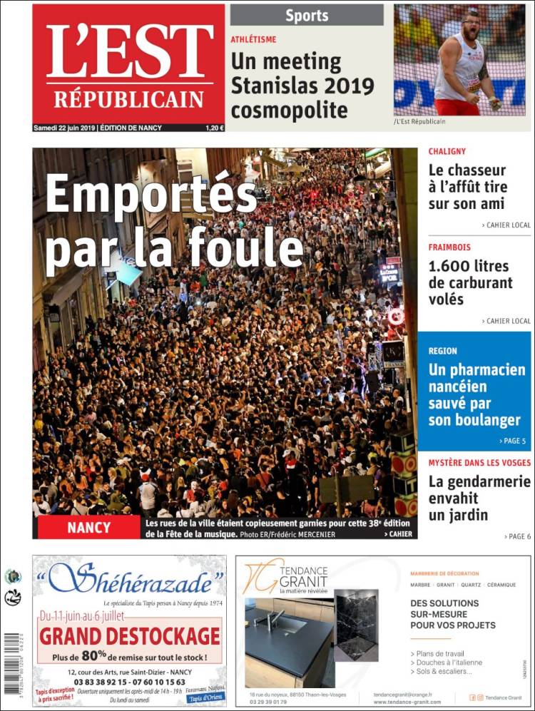 Portada de L'Est Republicain (France)