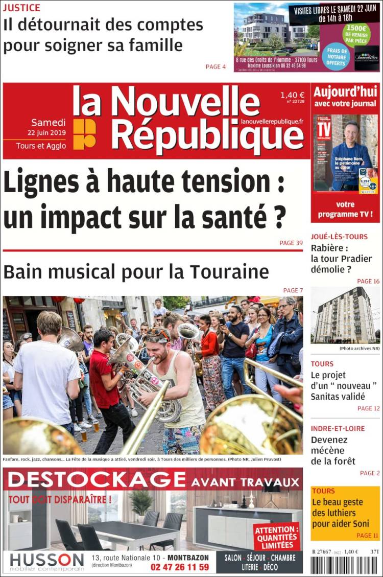 Portada de La Nouvelle Republique (France)