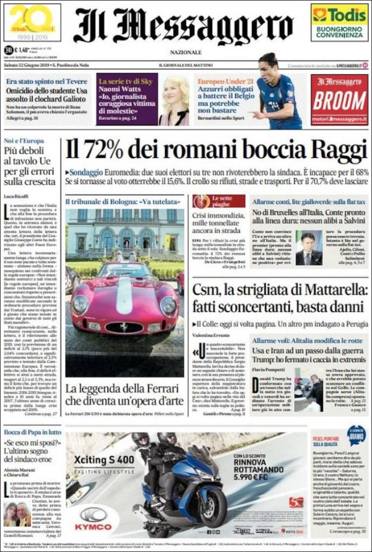 Portada de Il Messaggero (Italia)