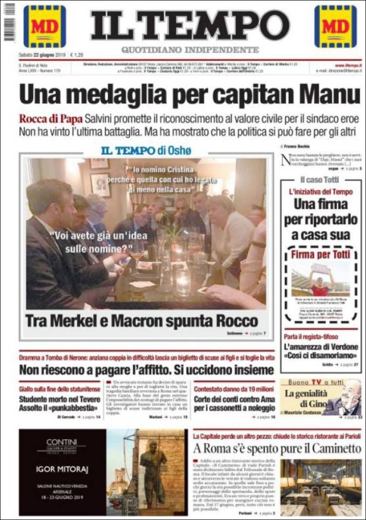 Portada de Il Tempo (Italia)