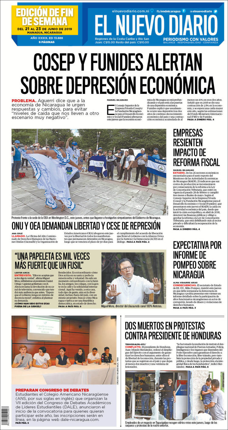 Portada de El Nuevo Diario (Nicaragua)