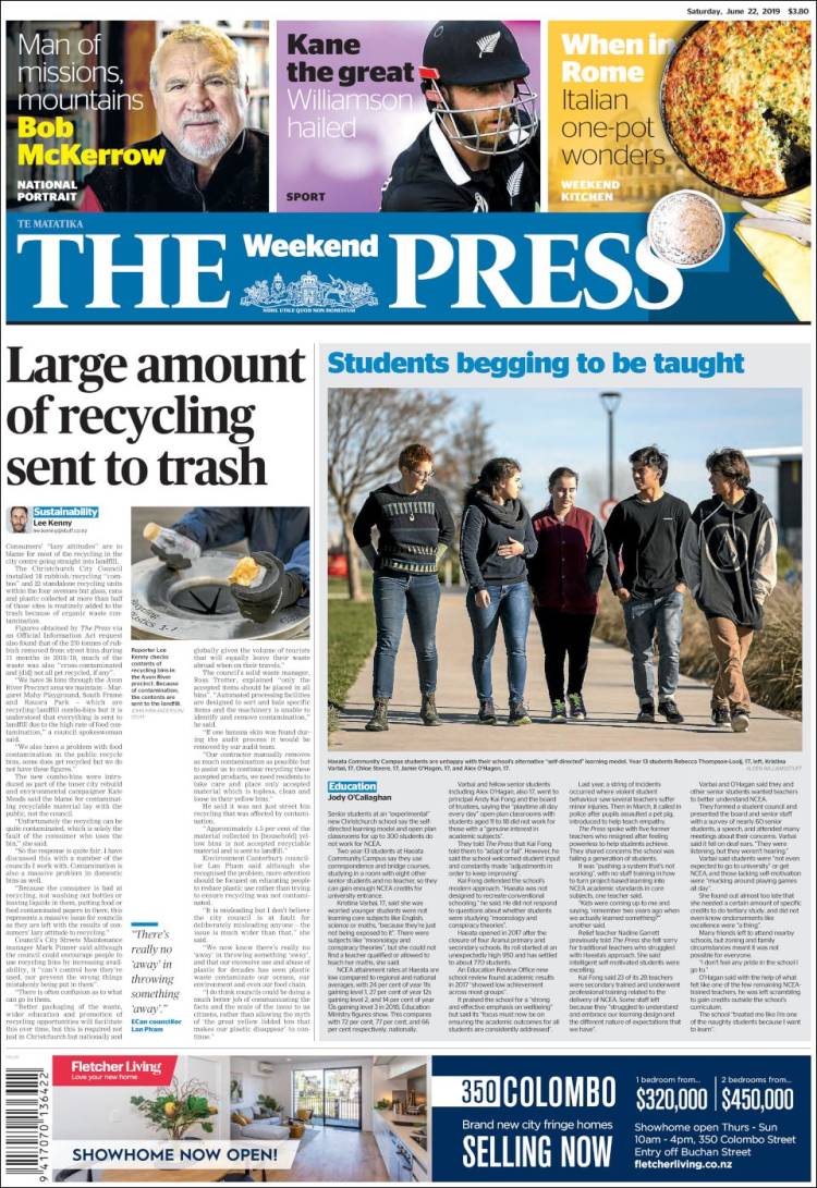 Portada de The Press (Nueva Zelanda)