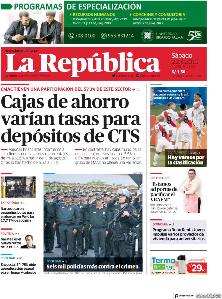 Portada de La Republica (Per&uacute;)