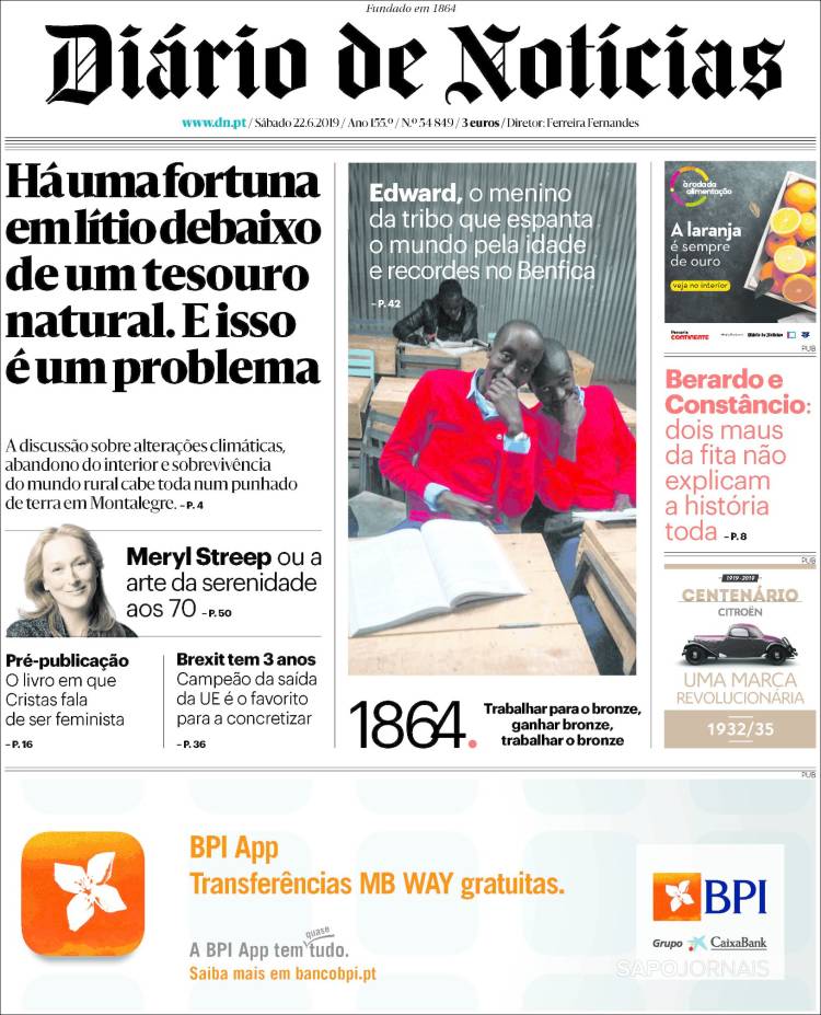 Portada de Diário de Noticias (Portugal)