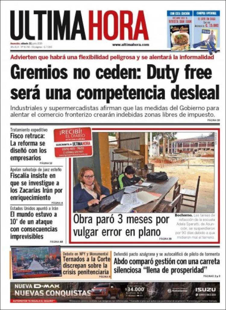 Portada de Última Hora (Paraguay)