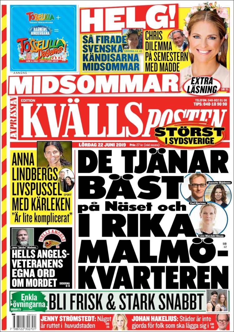 Portada de Kvällsposten (Suecia)