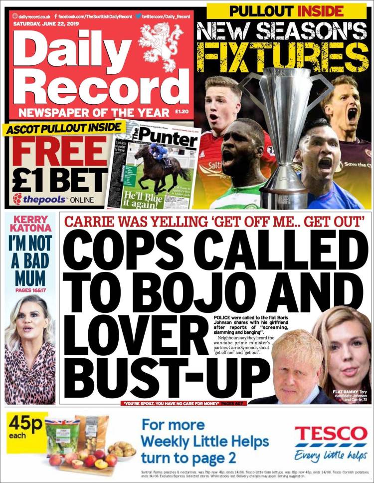 Portada de Daily Record (Reino Unido)