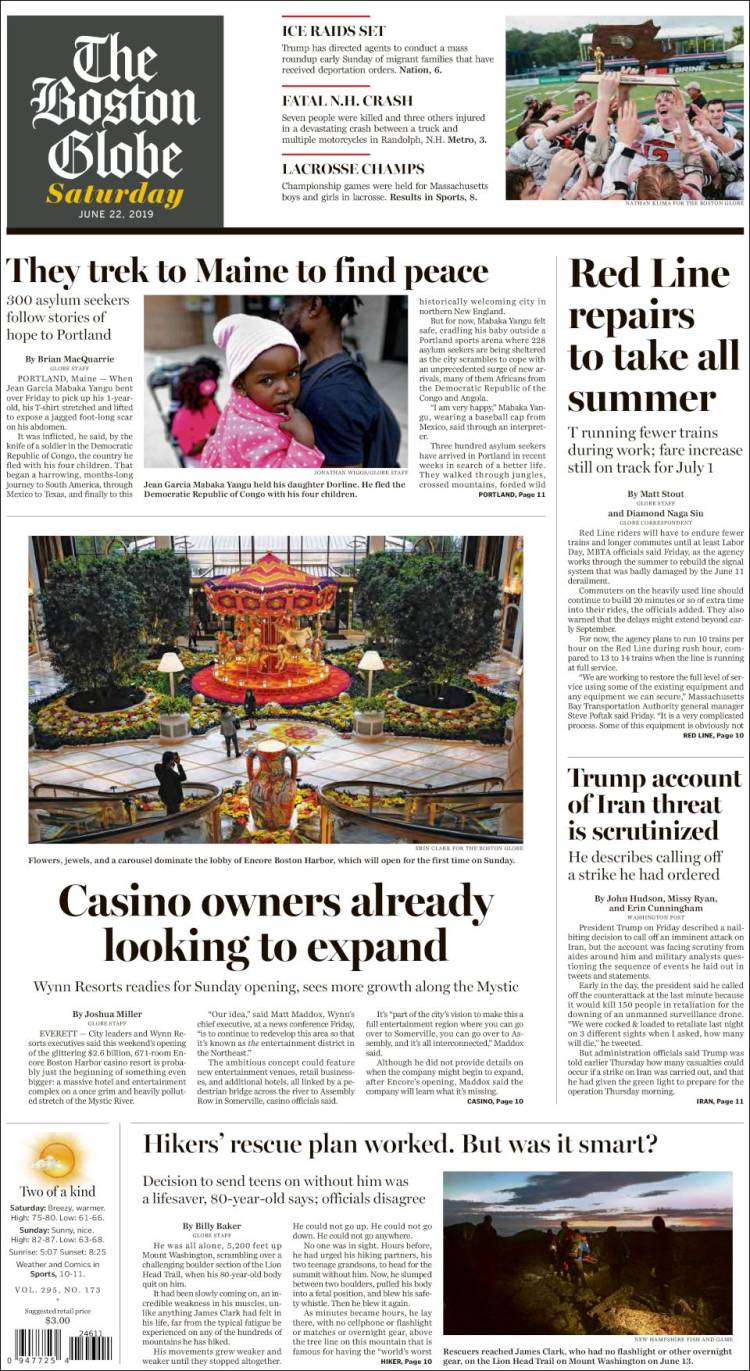 Portada de Boston Globe (USA)