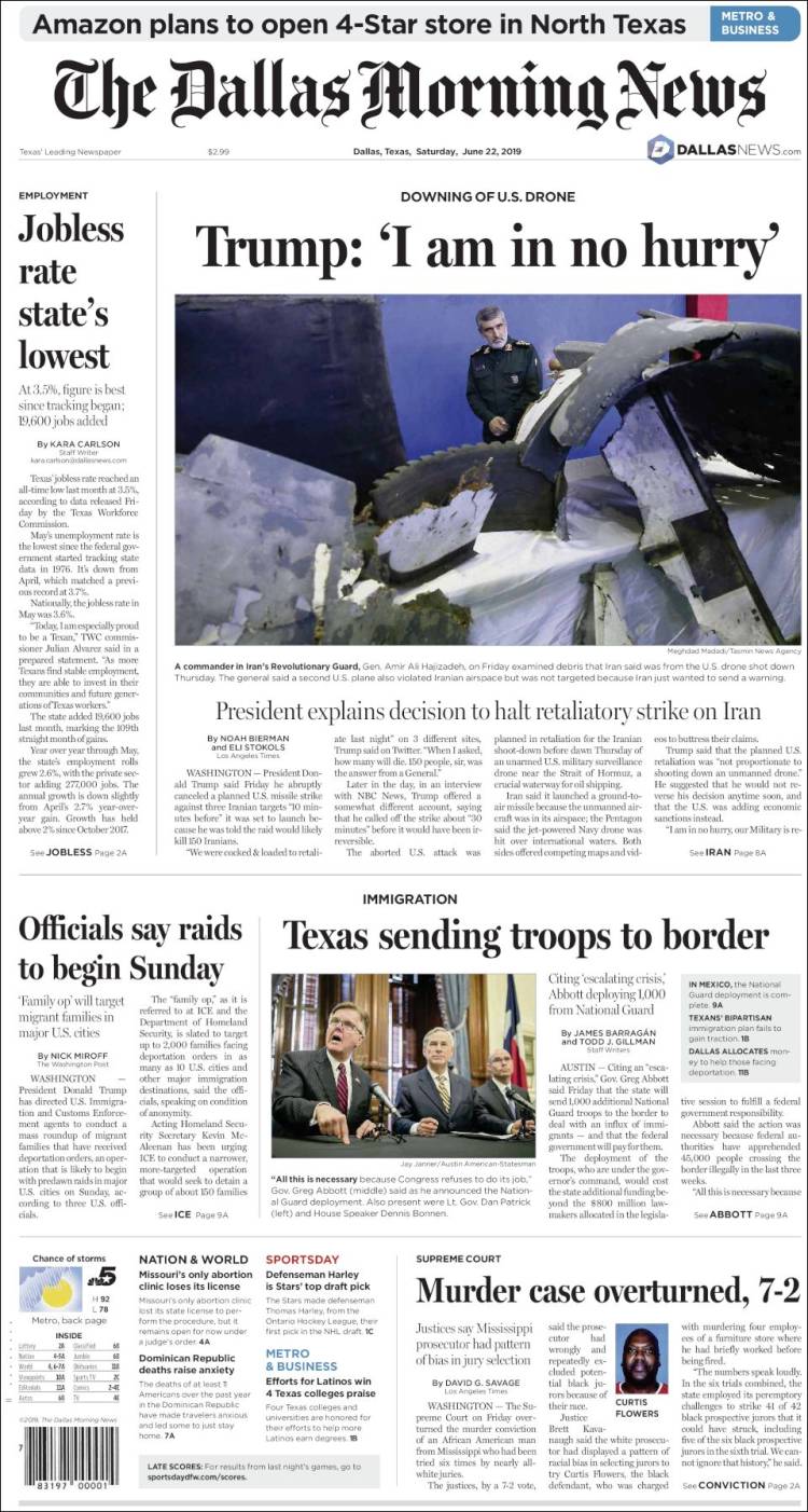 Portada de Dallas Morning News (USA)